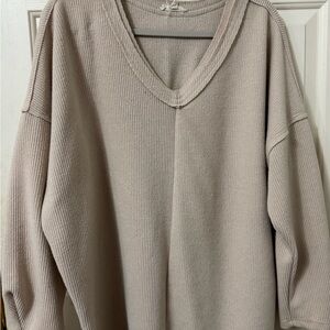 Easton Taupe Ribbed V-Neck Blouse